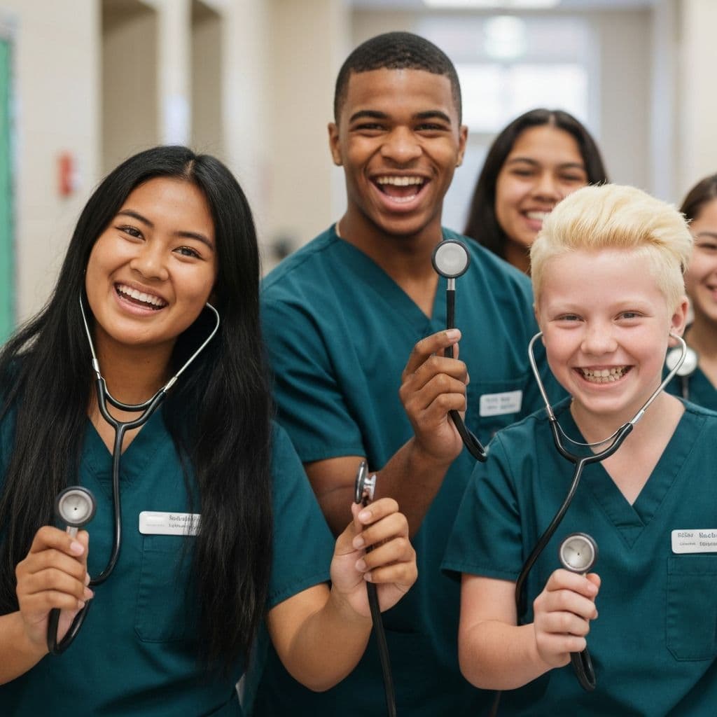 Students with stethoscopes